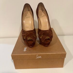 Christian Louboutin Brown High Heel Peep-Toe Pumps